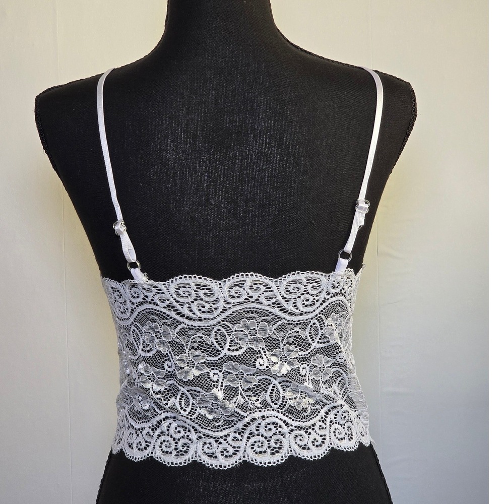 Women's White Lace Bralette Cami Top Sheer Floral Scalloped Hem - Picture 2 of 5